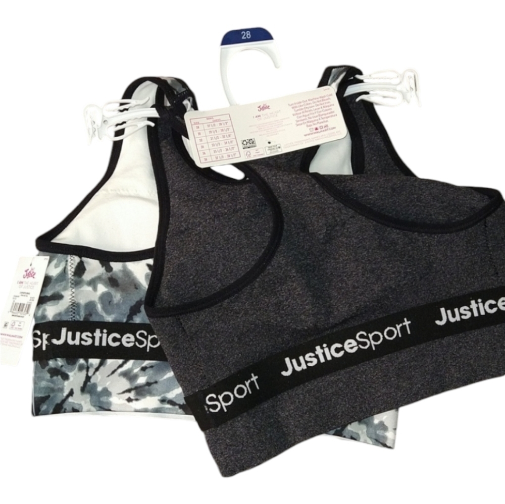 2pc Justice Sports Bras Black And Gray Tie-Dye Gray - Picture 2 of 2